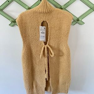 Zara Tie-Back Knit Turtleneck Sleeveless Sweater